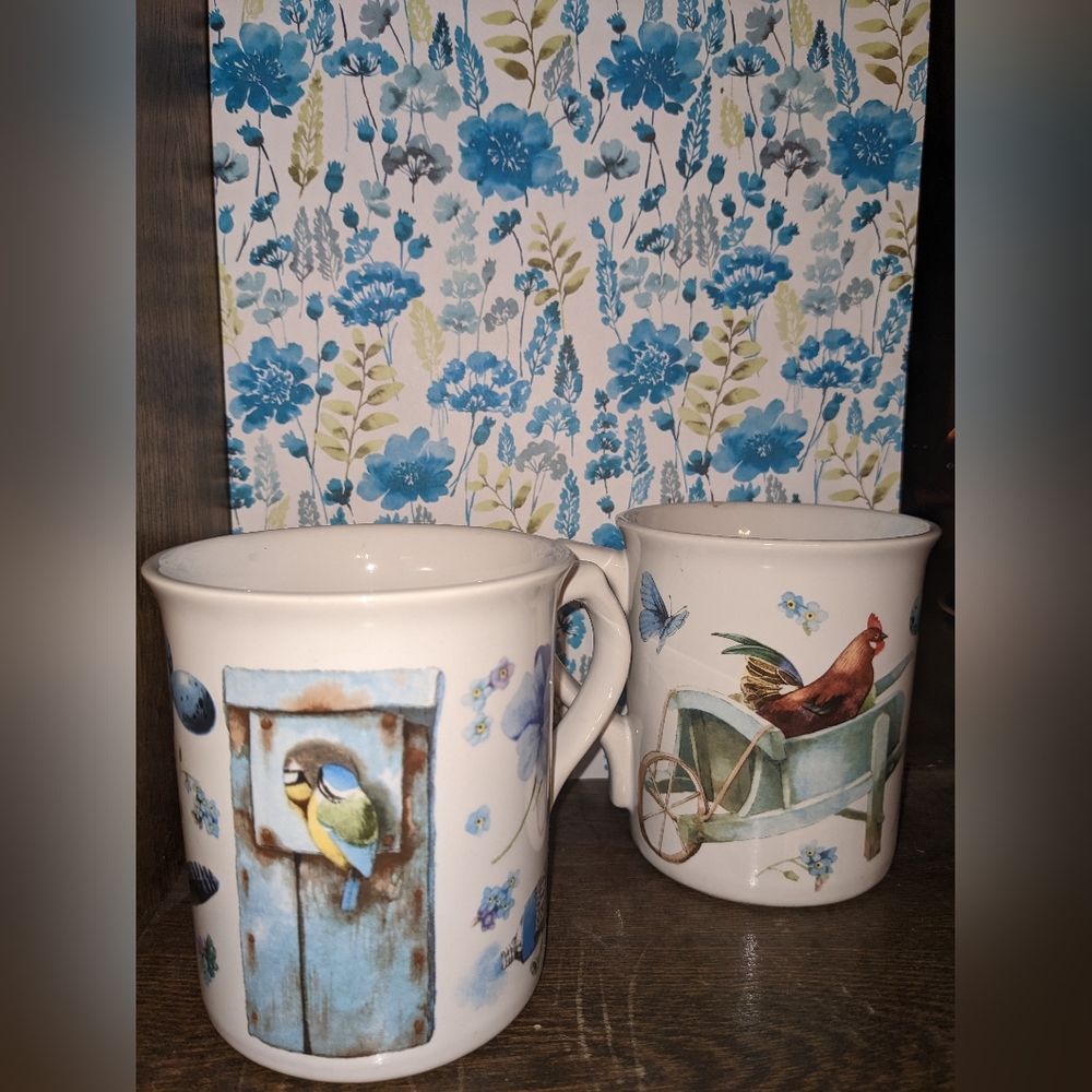 Vintage 1995 Marjolein Bastin 8 Oz Farmhouse and flowers Coffee Mug Cup.